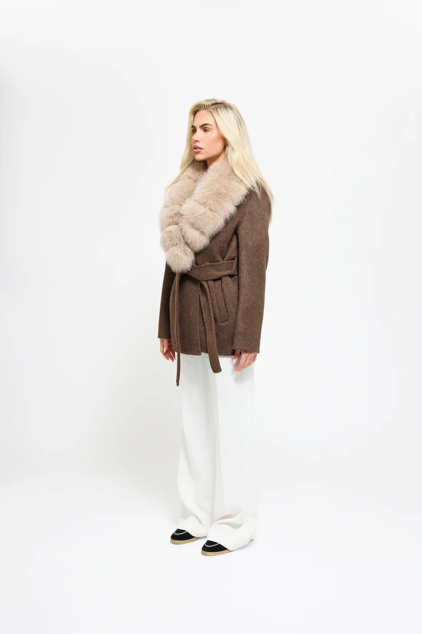 Manteau Col Renard Beige