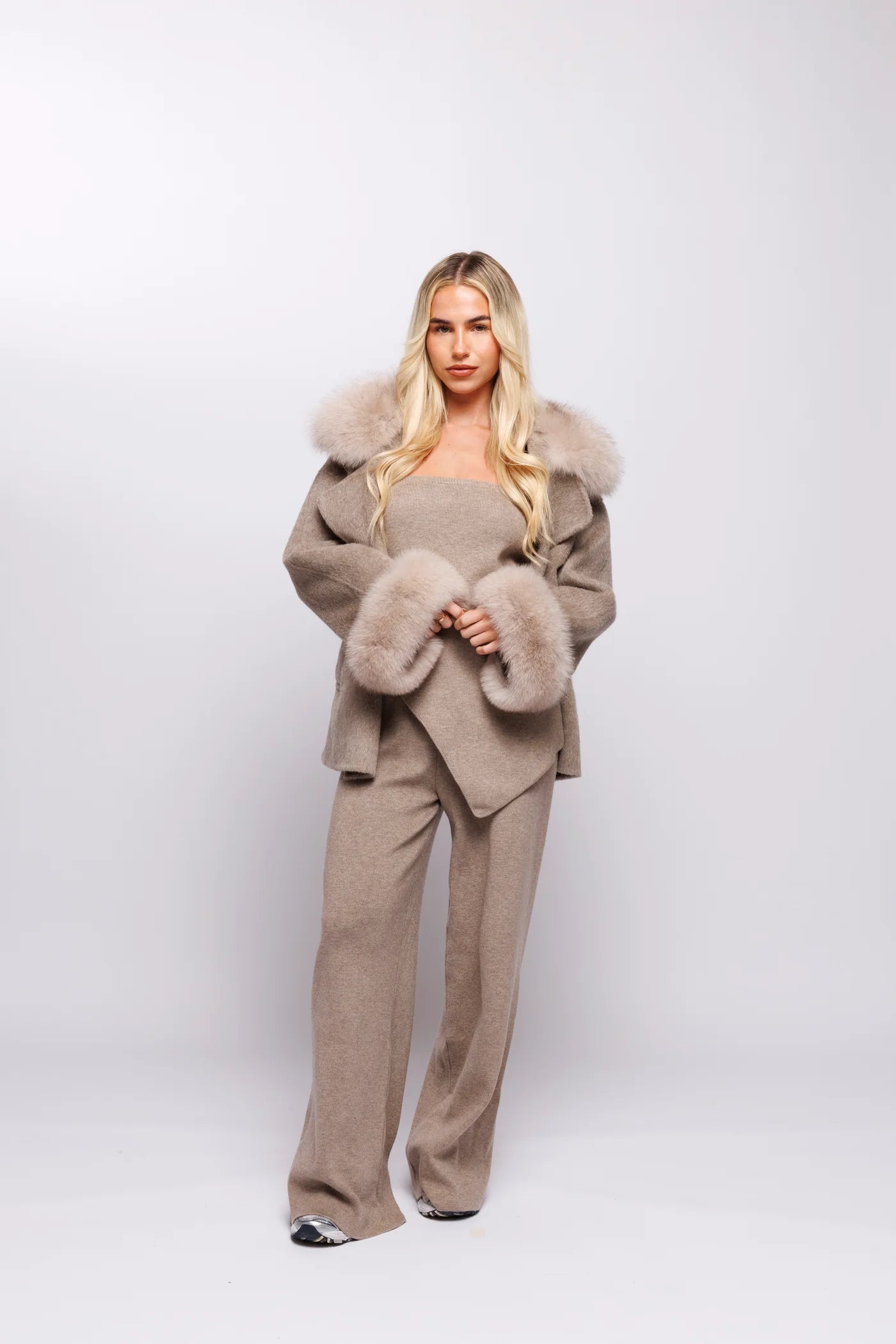 Manteau Croisé Beige avec Fourrure