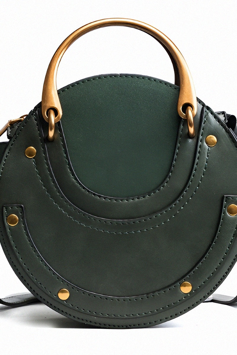 Sac rond camel à poignée dorée