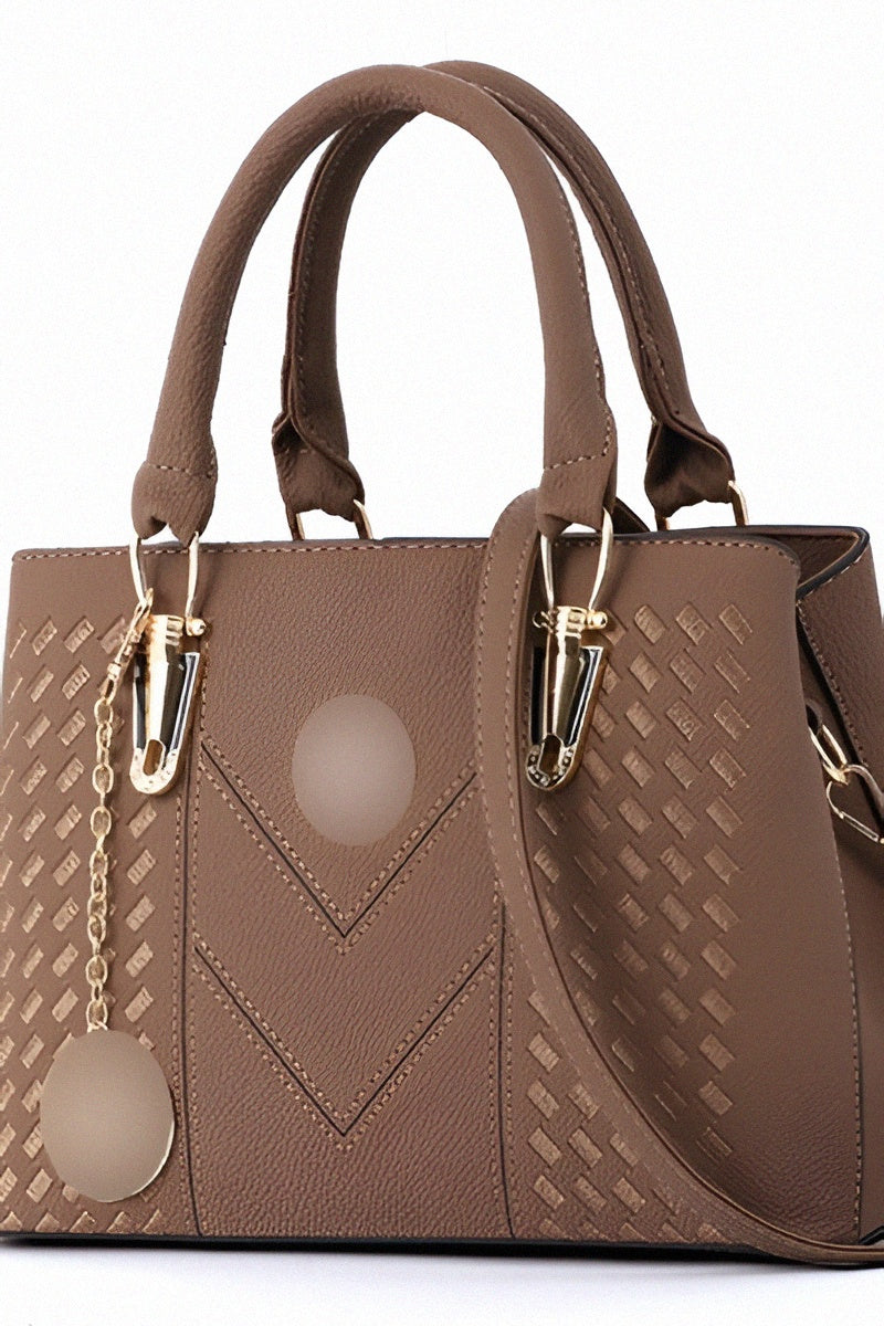 Sac à main marron à motifs géométriques