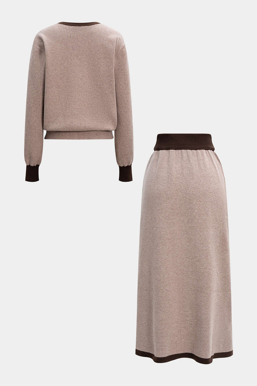 Ensemble Tricot Beige & Chocolat Élégance Décontractée