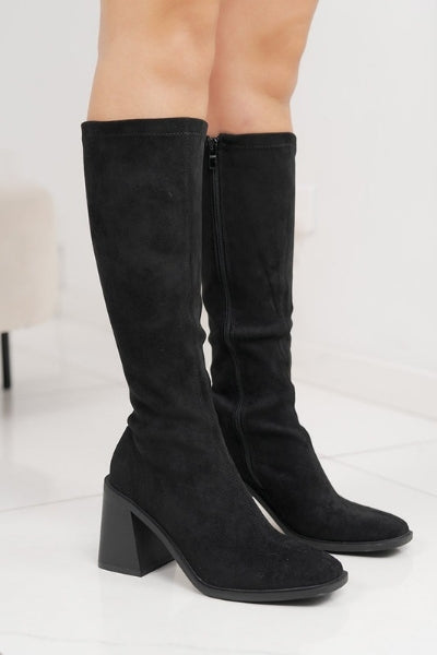 Bottes hautes noires extensibles à talon carré