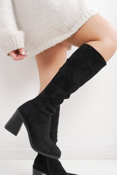 Bottes hautes noires extensibles à talon carré