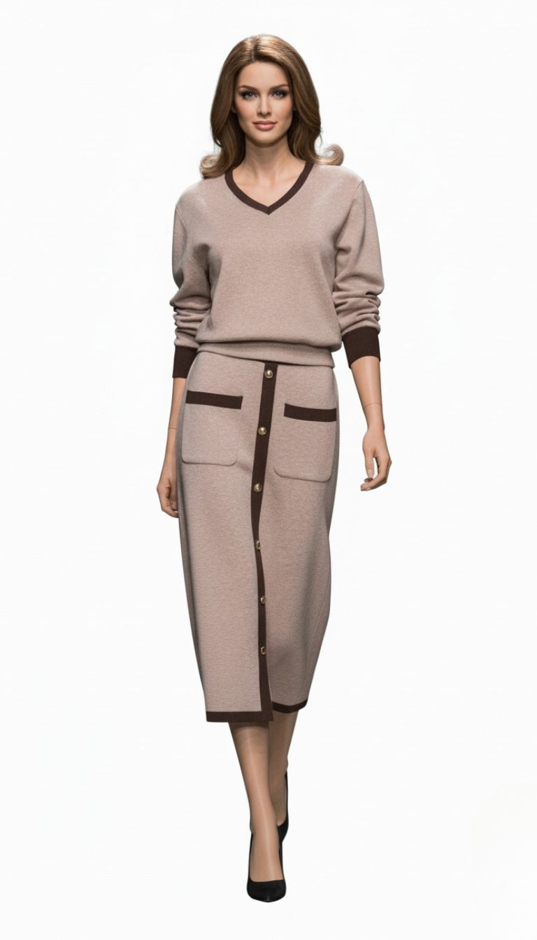 Ensemble Tricot Beige & Chocolat Élégance Décontractée