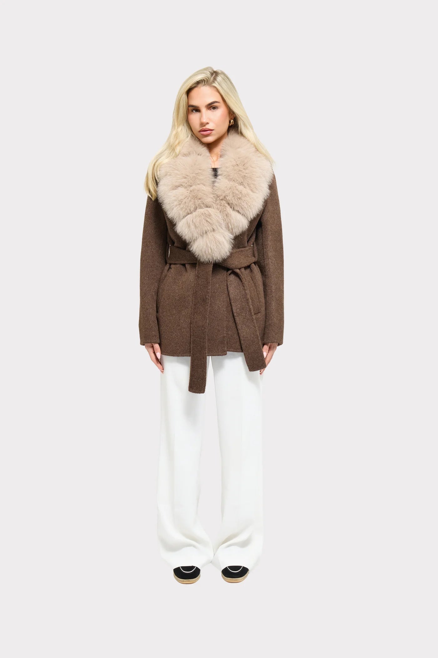 Manteau Col Renard Beige
