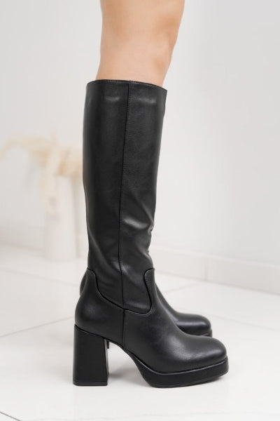 Bottes hautes noires à talons blocs