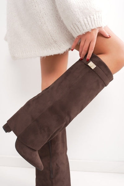 Bottes hautes marron en suédine à talon confortable