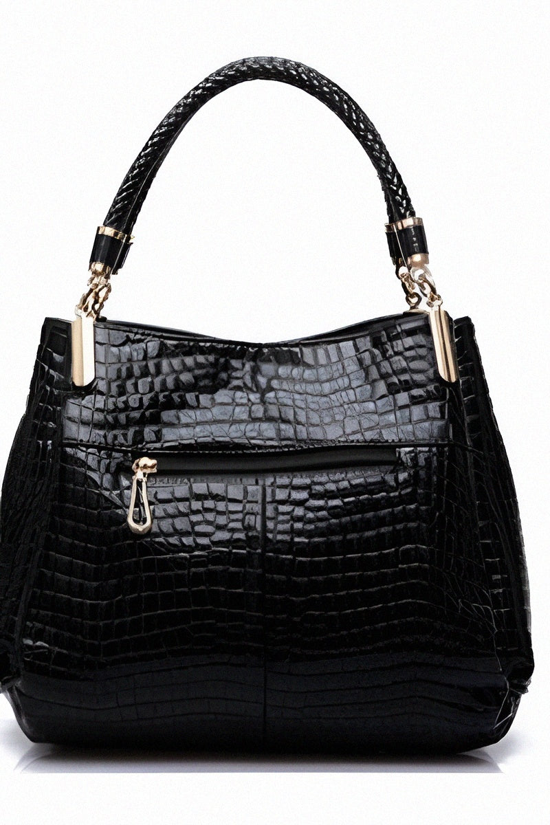 Sac à main noir effet croco élégant