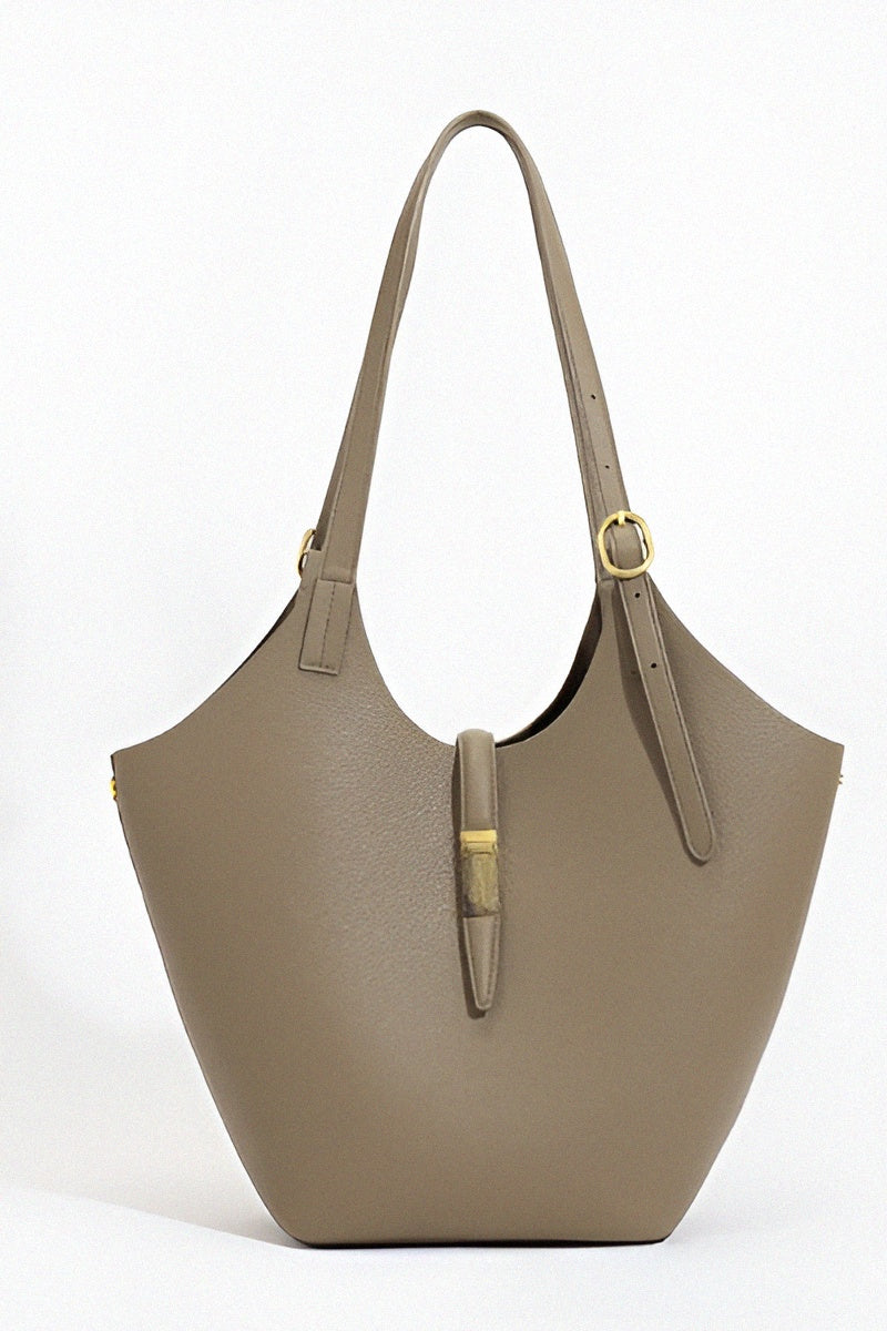 Sac cabas taupe en cuir grainé