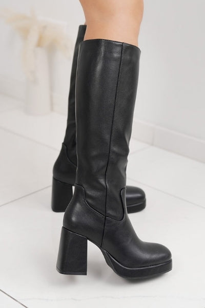 Bottes hautes noires à talons blocs